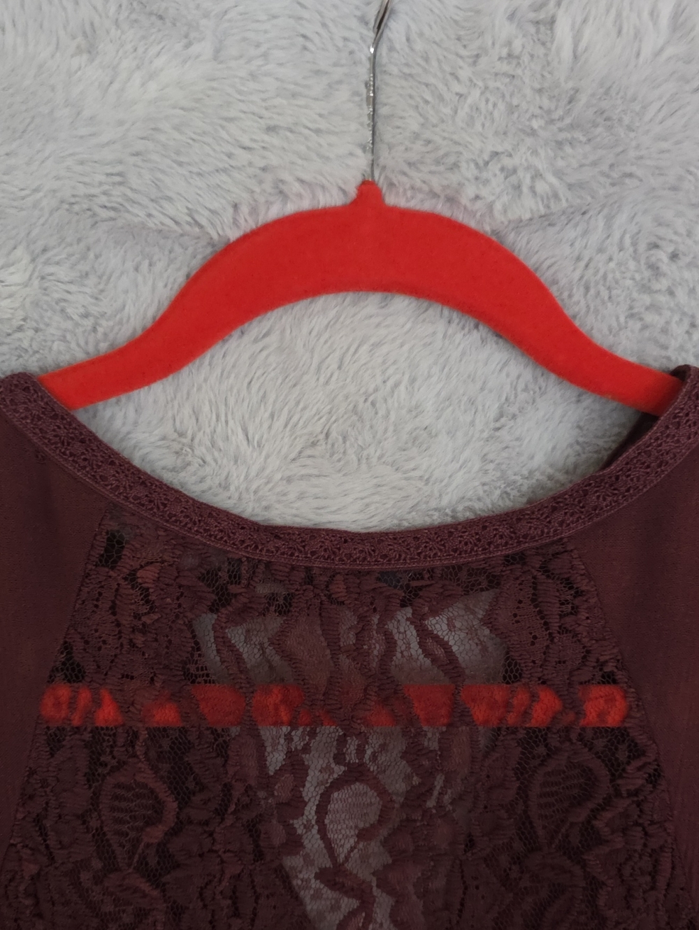 American Eagle Burgundy Lace Bell Sleeve Peplum Boho Top - Picture 10 of 12
